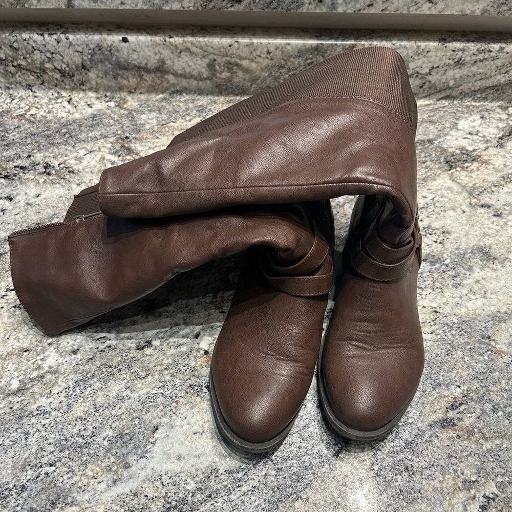 Brown Leather Knee-High Boots